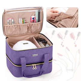 BAFASO Nail Polish Organizer Holds 40 Bottles (15ml - 0.5 fl.oz) and a Nail Lamp, Nail Polish Carrying Case with Manicure Tools Storage Sections (Bag Only), Purple