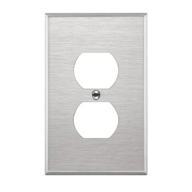 ENERLITES Duplex Receptacle Outlet Metal Wall Plate, Stainless Steel Outlet Cover, Corrosion Resistant, Mid-Size 1-Gang 4.88" x 3.11", UL Listed, 7721M, 430 Stainless Steel, Silver