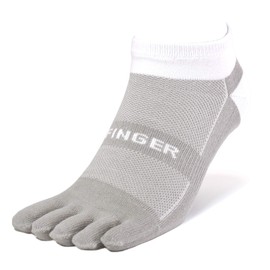 Cool Max 5 Toe Socks, Running, Sports, Marathon, Men's, Women's, Coolmax, Ankle-Length Socks, Absorbent, Quick-Drying, Antibacterial, Odor Resistant, grey + white - 518GW
