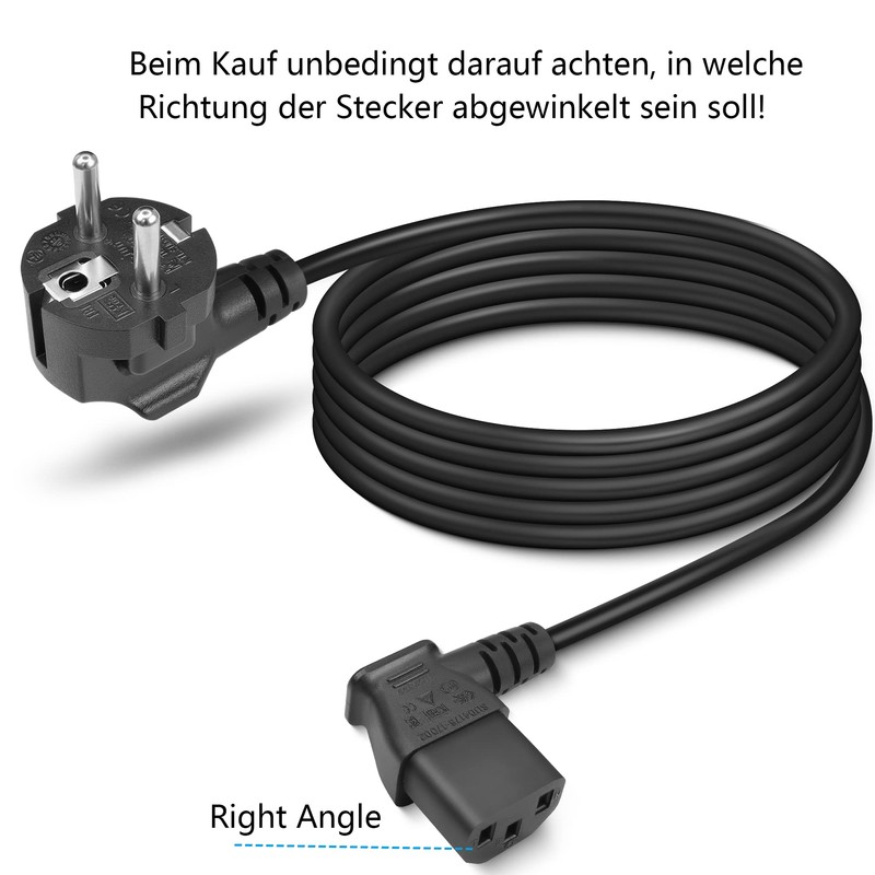 GELRHONR 1.5 m 3 Pin IEC Cable, 90 Degree CEE