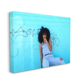 Stupell Industries Glam Female Fashion Pose Graffiti Blue Bricks Canvas Unsplash Wall Art, 16 x 20