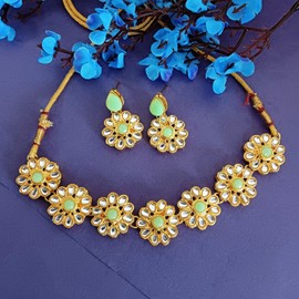 Efulgenz Indian Jewelry Sets for Women Bollywood Jewelry Indian Jewelry Choker Kundan Crystal Floral Necklace Earrings Bollywood Wedding Bridal Set