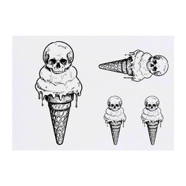 4 x 'Skull Icecream' Temporary Tattoos - Water Resistant, Skin-Safe, Non-Toxic Transfers, Mixed Sizes (TO00072340)