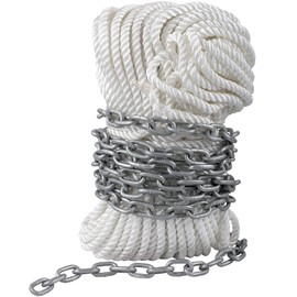 VEVOR Anchor Rode and Chain, 15' x 5/16" Boat Anchor Chain, 1/2" x 200' Nylon Rope, 2.2T Chain Tension Galvanized Steel Chain, Windlass-Grade Three Strand Twist Nylon, Anchor Chain for Boats, Ships