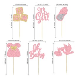 24 piezas de decoración para cupcakes con lazo, botella de vestido de cisne rosa con purpurina, decoración para baby shower, revelación de género para niñas, suministros de fiesta de cumpleaños para niñas