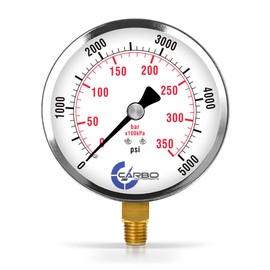 CARBO Instruments 5000 PSI Dry Pressure Gauge, 4" Dial, 1/4 NPT Lower Mount, Chrome Plated Steel Case, Brass Wetted Parts, Dual Scale PSI/Bar - ASME B40.1 Grade A