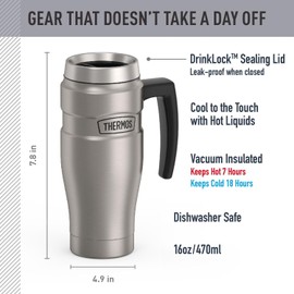THERMOS Stainless King - Taza de viaje aislada al vacío, 16 onzas, acero mate