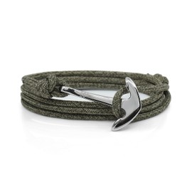 Anchor Rope Bracelet for Men & Women Made from Stainless Steel and Durable Rope - Adjustable - Handmade in The UK - (Forest Green & Silver)