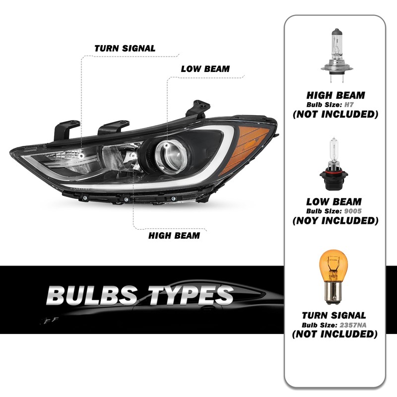SOCKIR Halogen Headlight Assembly Fit for 2017 2018 Elantra No