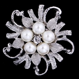 Simulated Pearl Flower Rhinestone Wedding Brooch Crystal Corsage Collar Pin Brooch Women Dress Scarf Clothing Accessories Jewelry Gift For Bride Girl Women