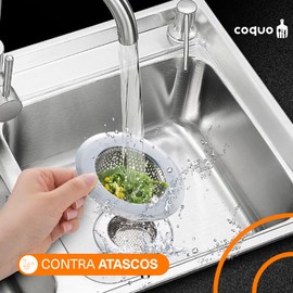 COQUO - Set 2 Piezas Coladera para Tarja de Cocina o Lavandería de Acero Inoxidable para Cocina, Cesta de Drenaje, Filtro de Tapón de Comida, Colador de Fregadero