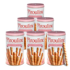 Pirouline Rolled Wafers – Strawberry – Rolled Wafer Sticks, Crème Filled Wafers, Rolled Cookies for Coffee, Tea, Ice Cream, Snacks, Parties, Gifts, and More – 14.1oz Tin 6 Pack
