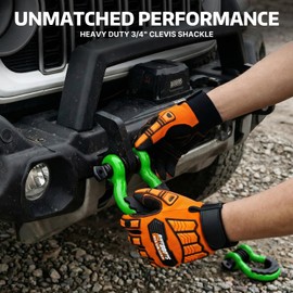 AUTOBOTS Shackles 3/4" (2 Pack), D Ring Shackle 45,000Ib Max Break Strength with 7/8" Pin & Isolator Washers Heavy Duty Clevis Tow Shackle for Tow Strap Jeep Vehicle Off Road Recovery Green-Black