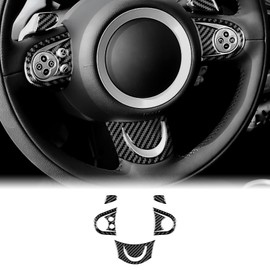 KUNGKIC Carbon Fiber Steering Wheel Button Cover Sticker Interior Trim for Mini Cooper Clubman R55 R56 R57 Accessories (Black)