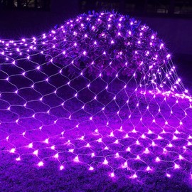 FUNPENY Christmas Net Lights, 9.8ft x 6.6ft 200 LED Mesh Decor with 8 Modes Waterproof Connectable Xmas Decorations for Outdoor Outside Bushes Yard Lawn Patio Tree Garden Party (Purple)