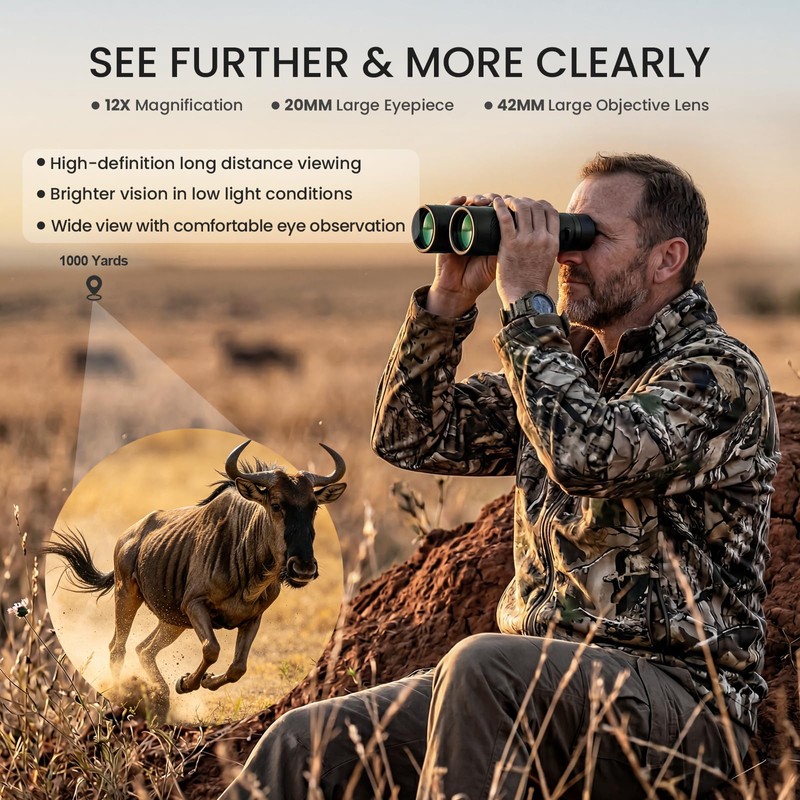12x42 Binoculars for Adults High Powered - Aurosports Nitrogen-Purged IPX7
