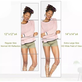 Mirror Large Size Glass Wall Mirror, 14 x 14 Inches 4 Pcs Mirror Tiles, High Definition