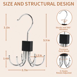 2PCS Belt Hanger for Closet, 12-Hooks Belt Organizer for Max 48 Belts or Ties, Rotatable Belt Rock Save Closet Space, Black Hanging Holder Storage for Belt, Tie, Bra, Tank Top, Purse