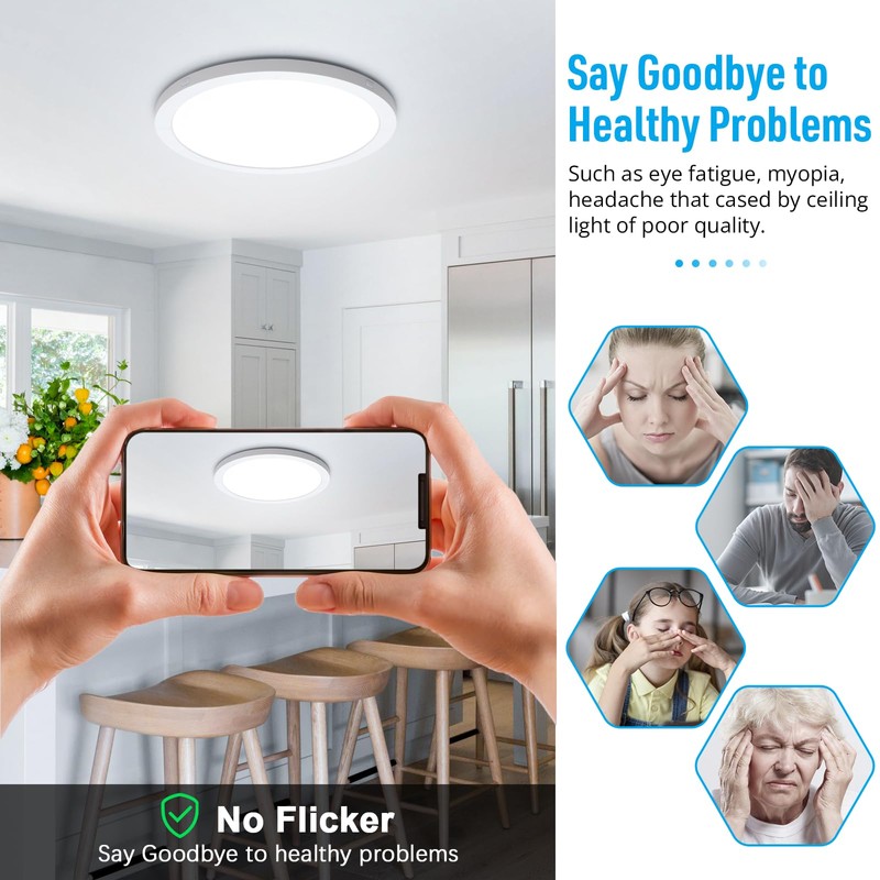 SunRider 4-Pack LED Flush Mount Ceiling Lights, Dimmable 5CCT Selectable