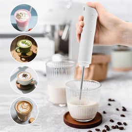 DENENTT Splash-Proof Handheld Milk Frother with Cover - Rechargeable Milk Frother Wand, Type-C Fast Charging, 15-Second Silent Whisk for Coffee, Matcha, Lattes, Cappuccino