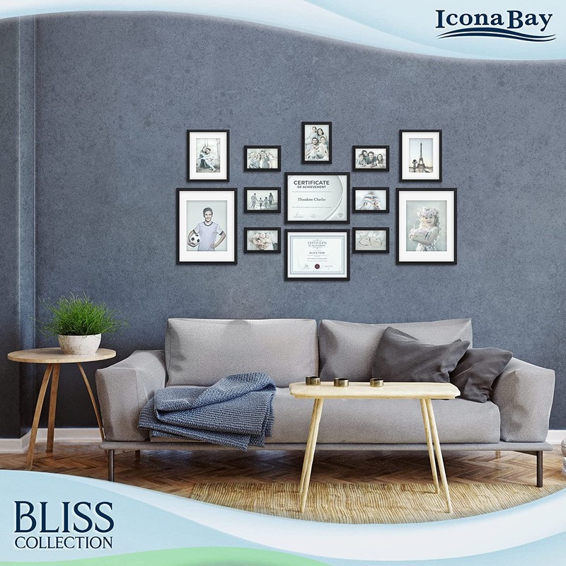 Icona Bay 8.5x11 Black Certificate Frame, Modern Style Wood Composite