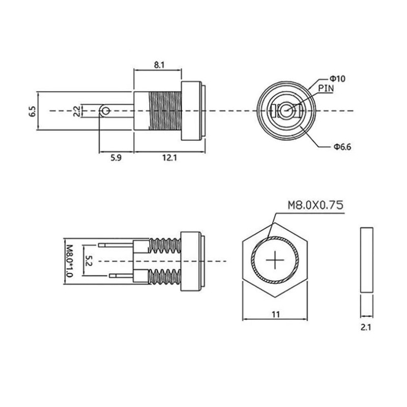 Imoumou DC Panel Socket 5.5 x 2.1 mm DC Power