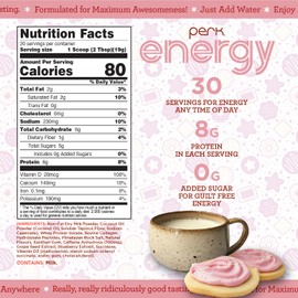 Perk Energy Original Sugar Cookie Flavored Drink Powder (20 Servings) - Gluten-Free, Peanut-Free