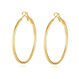 PICKBEAU Gold Dangle Hoop Earrings for Women, 14K Gold Plated Stainless Steel Earrings Drop Hypoallergenic Hoops Earrings(40mm)