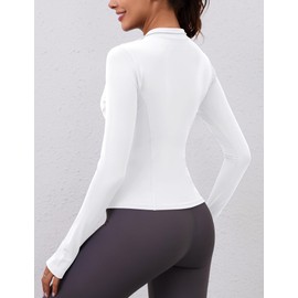 LOMON Thermal Shirts for Women Long Sleeve Mock Neck Fleece Tops 1/4 Quarter Zip Running Workout Cold Weather Gear with Thumb Holes(White,M)