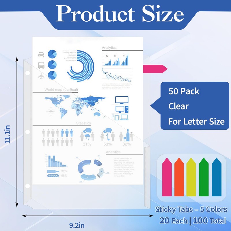 50 Pack Clear Slash File Jackets with 3 Holes, Letter