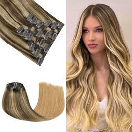Honsoo Hair Extensions Clip Ins Real Human Hair Medium Brown Fading To Honey Blonde 100g 12in 7pcs Full End Stunning Soft Shine Hair Extensions
