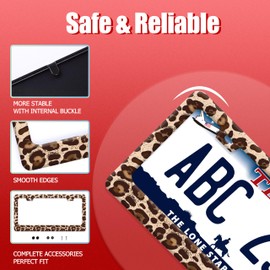 Leopard Print License Plate Frame Brown Animals Skin Texture License Plate Frames Auto Accessory Stainless Steel Cheetah License Plate Decoration for Women Men 12 x 6 Inch