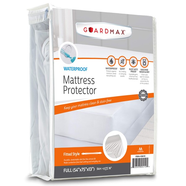 Guardmax Waterproof Mattress Protector Cover - Fitted, Soft and Noiseless - Ideal for Futon Mattresses - Full/Double Size (54x75) - Skirt Stretches to 16