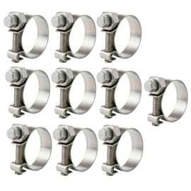 NITRO4X4 Stainless Steel Fuel Injector Hose Clamps Set - 10 Pack Adjustable Gas Line Hose Clamp (9/16 to 5/8 Inch, 14-16mm) - Heavy Duty Hose Clamp for Fuel Lines, Automotive Repairs