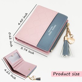 FuninCrea Women's Purse, PU Leather Small Purse, Women's Bifold Purse, Women's Purse with Zip, Coin Pocket, Multicard Purse, Women's Small for Cash, Cion, Card, pink, Minimalist