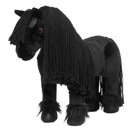 LeMieux Toy Pony - Spike - Reversible Lorry/Stable Carry Case - Crinkly Mane and Fluffy Feathers - Includes Pony Passport - Ages 3+ - Black Friesian - One Size