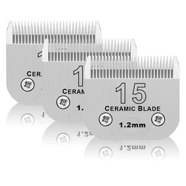 DODAER 3 Pack 15# Detachable Pet Dog Grooming Ceramic Blades,Compatible with Andis,Oster A5,Wahl KM-10 Series,Size 15# Blade 3/64-Inch 1.2MM Cut Length