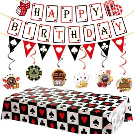 Casino Theme Party Decorations Casino Birthday Banner Poker Tablecloth Casino Hanging Swirl Decorations Poker Party Decorations for Casino Poker Party Supplies (Casino, Count, 3)