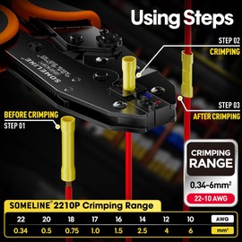 SOMELINE® Wire Terminals Crimping Tool, with 30 Sizes Insulated Ratcheting Terminals Crimper Kit of AWG 22-10 Insulated Electrical Butt Bullet Spade Fork Ring Spade Splice Crimp Terminals
