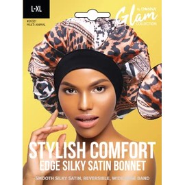 Donna Gorro Dormir Satén Sedoso Borde Elegante Ducha Mujer Grande Negro Rizado Estampado Animal Multicolor Talla
