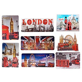 Set of 8 London England Famous Icons Acrylic Foil Fridge Magnets -London Souvenir