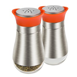 Evelyne Salt Pepper Seasoning Glass Shaker with Stainless Steel Cover 2 pcs Pack Set (Orange)