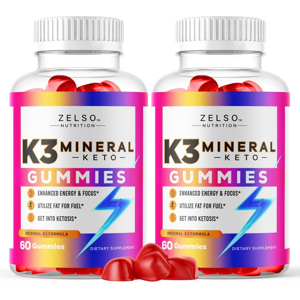 (2 Pack) K3 Mineral Gummies by Zelso Nutrition, The Original K3 Formula Pills Now In Gummy, Advanced Vitamins Plus Multivitamin, 60 Day Supply