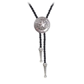 JPJZY BRBAM Retro Style Western Cowboy Lone Star Bolo Tie Texas Symbol Leather Bolo Tie for Men (Style 1 - Silver)