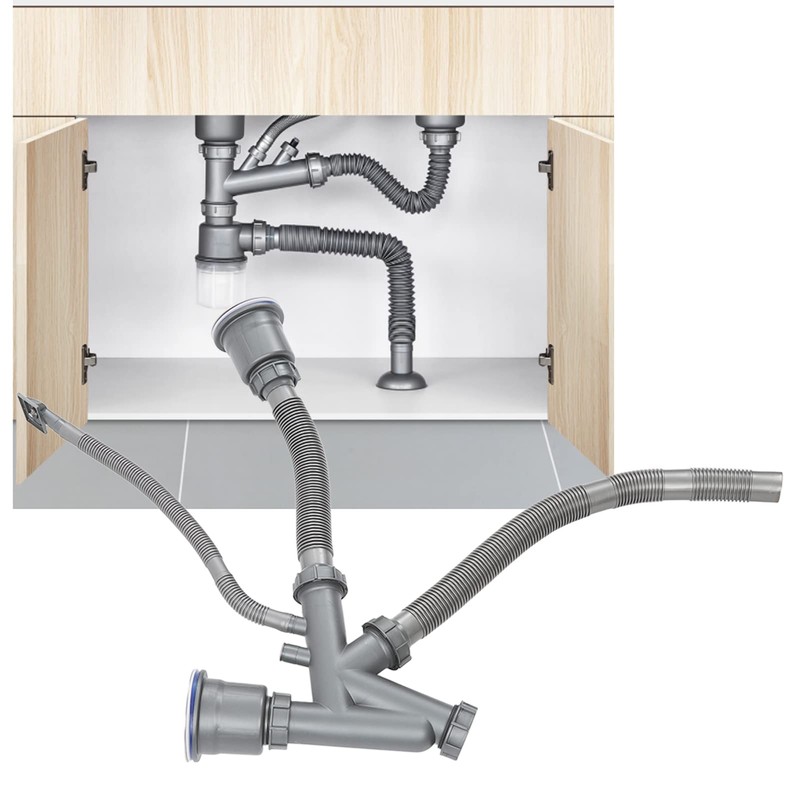 Sink Drain Assembly Kit for Double Bowl Basin, 2-in-1 Quick