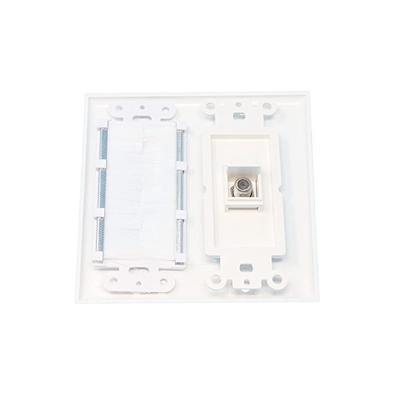 RiteAV Mesh Brush Coax Cable TV Wall Plate Dual 2