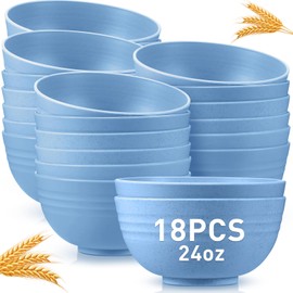 Geosar 18 Pcs Unbreakable Cereal Bowls 24 Oz Microwave and Dishwasher Safe Wheat Straw Fiber Lightweight Bowl Soup Bowls Kitchen Bowls for Serving Salad Dishes Oatmeal(Blue)