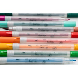 Art Alternatives Dual Tip Marker Set, 12-Colors - Brush + 2mm bullet nib - coloring, illustration, journaling, drawing, lettering