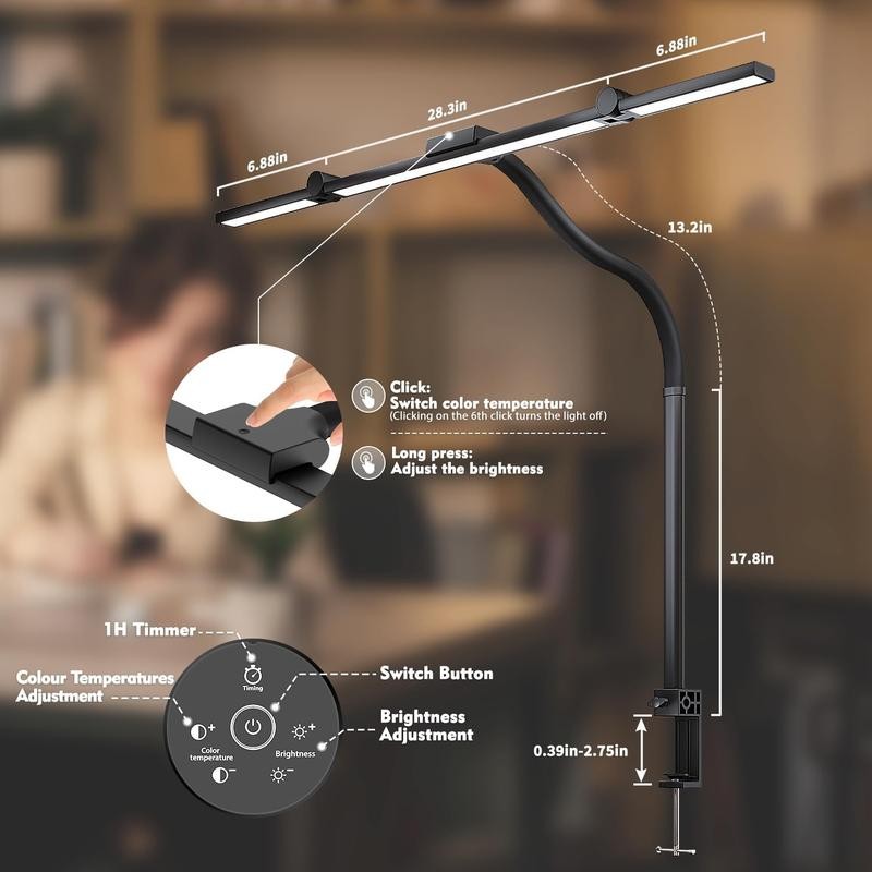 Genswin Led Desk Lamp Wireless w/Remote, 24W Double Head Architect