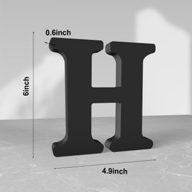 Aruatu 6 Inch Black Wood Letters Unfinished Wood Letters for Wall Decor Decorative Standing Letters Slices Sign Board Decoration for Craft Home Party Projects (H)
